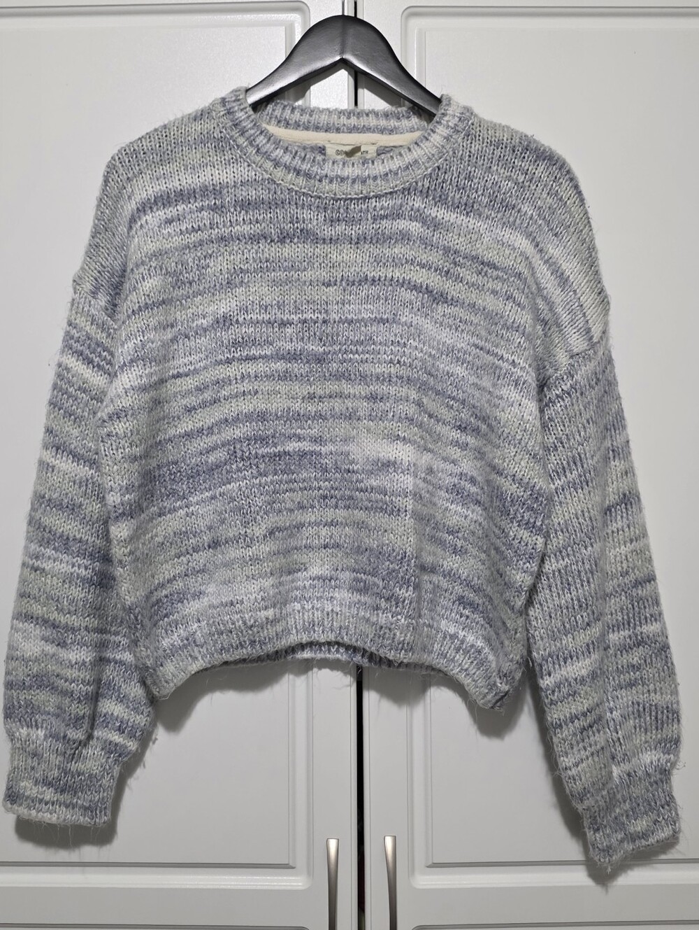 Cocovive Womens Large Blue White Marled Space Dye Knit Pullover Cropped Sweater